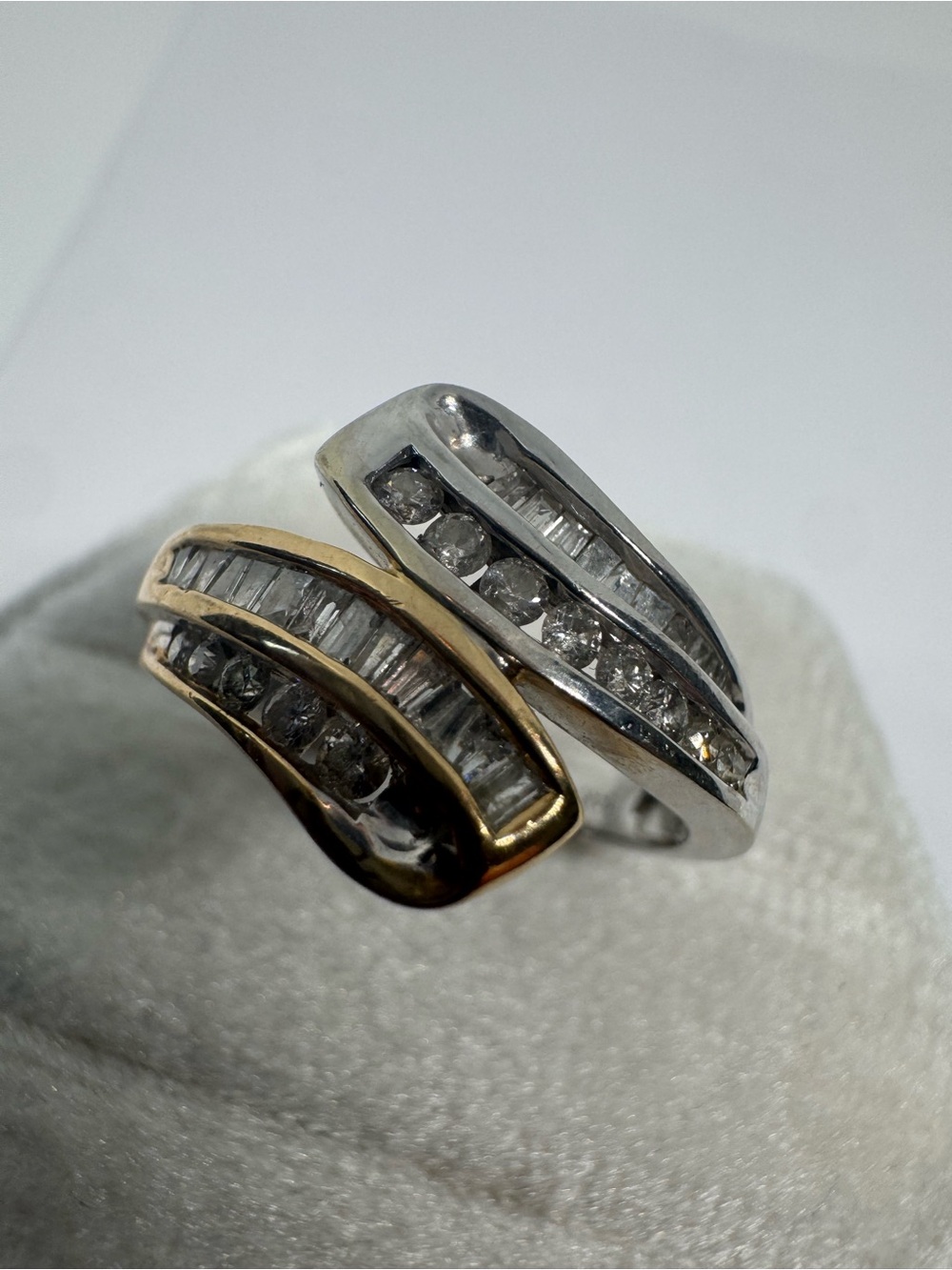 Vintage 14K 585 Two Tone Yellow & White Gold Natural Diamond Ring 4.3g Size 7 - Picture 9 of 16